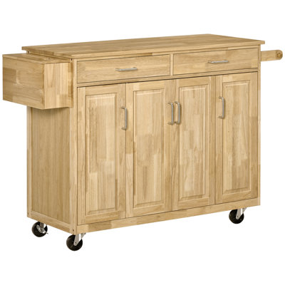 Homcom Kitchen Island On Wheels, Natural Hardwood Cart With Drawers, Storage Cabinets, And Tool Caddy, 54 Inches Wide -  Latitude RunÂ®, DA7E7A31DF9B47F69EF9F7DB292C6BDC