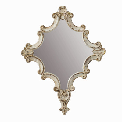 30" X 23.5" Artistic White Diamond Scrollwork Mirror, Home Accent Mirror For Living Room, Entryway, Bedroom, Office