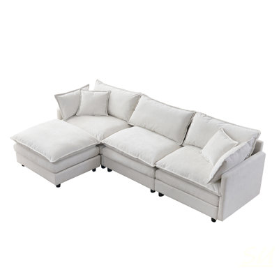 105 Inch Modular Sectional Couch, Upholstered Soft Chenille Fabric Sofa, 3 Seater With Ottoman L Shape, Sectional