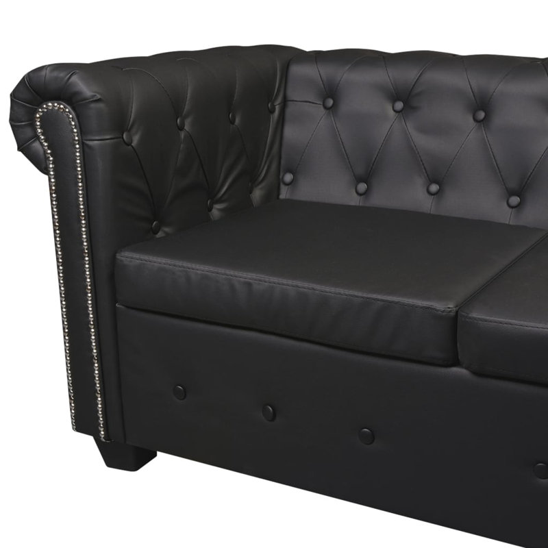 Canapé de coin 6 places Youd Chesterfield, Similicuir noir, L 80,7 po x l 80,7 po x H 28,7 po