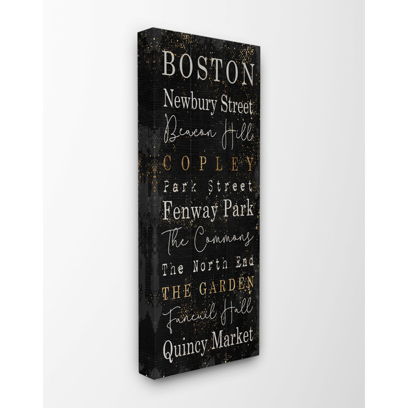 " Boston City Places Black Gold Textured Word Design ", Wrapped Canvas, 24" H x 10" W
