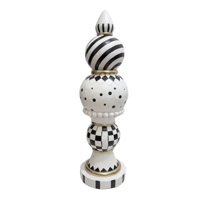 Haunted Hill Farm 4-Ft Halloween Finial with Black & White Polka Dot, Checkerboard & Swirl Halloween Decoration