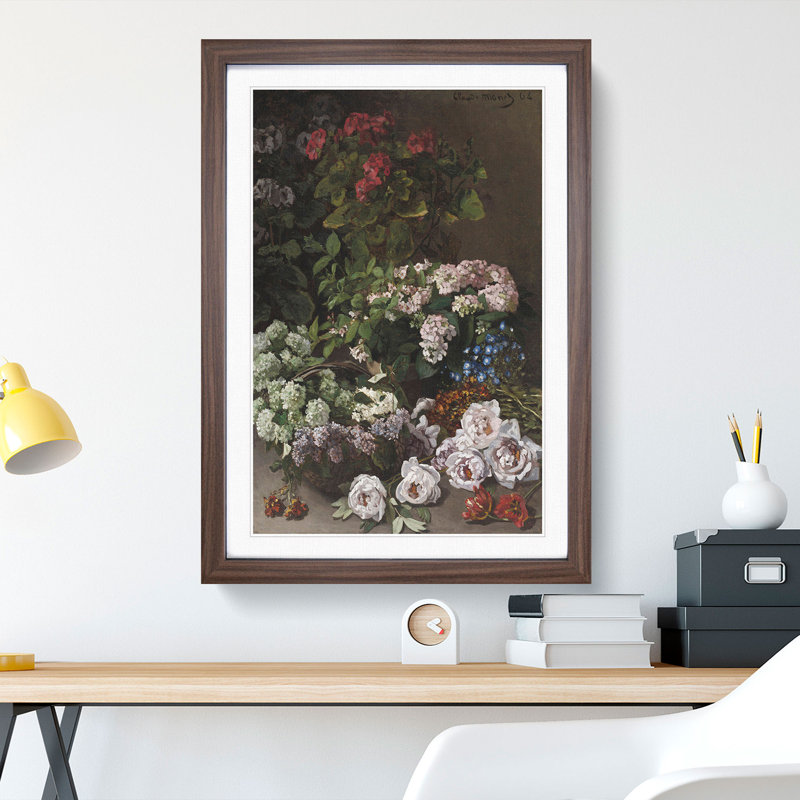 Spring Flowers by Claude Monet - Picture Frame Painting, Walnut, 36cm H x 27cm W x 2cm D