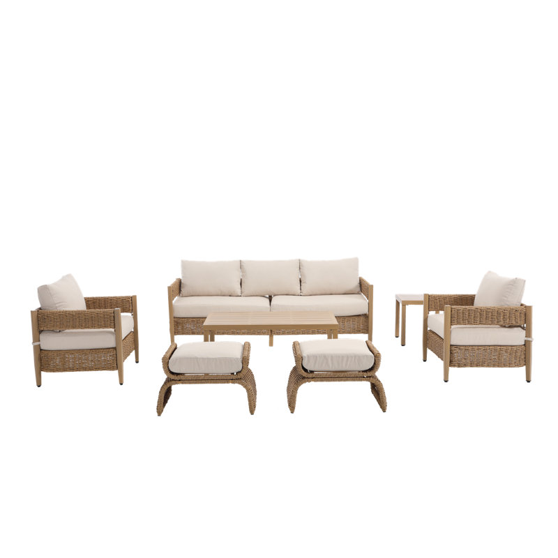 Ensemble de conversation d'extérieur en rotin 7 pièces pour patio, Gris