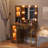 Makeup Vanity Desk with Mirror & Adjustable LED Lights, Modern Vanity Table with Open Shelves & Acrylic-Door Cabinets-1195087666