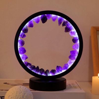 Lampe de chevet en améthyste Lampe de chevet en cristal naturel Port USB Mode de gradation Lampe de chambre à coucher Veilleuse appropriée pour le salon Chambre à coucher Bureau Décoration intérieure Cadeau idéal