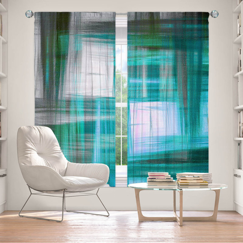 Rideau en polyester, L 40 po x L 82 po, Bleu sarcelle / vert