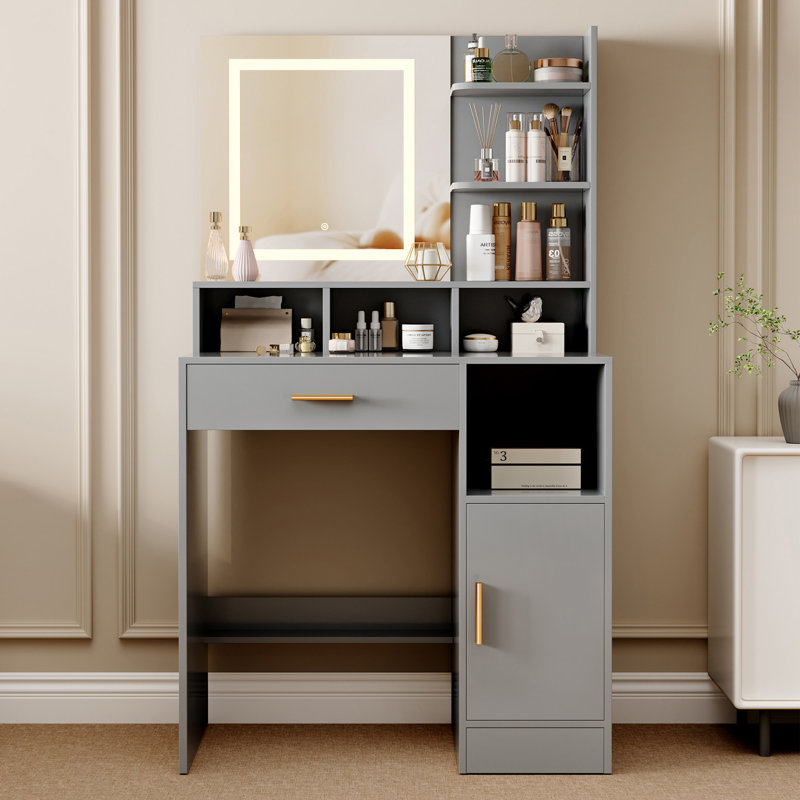 Dressing Table with Mirror, Grey