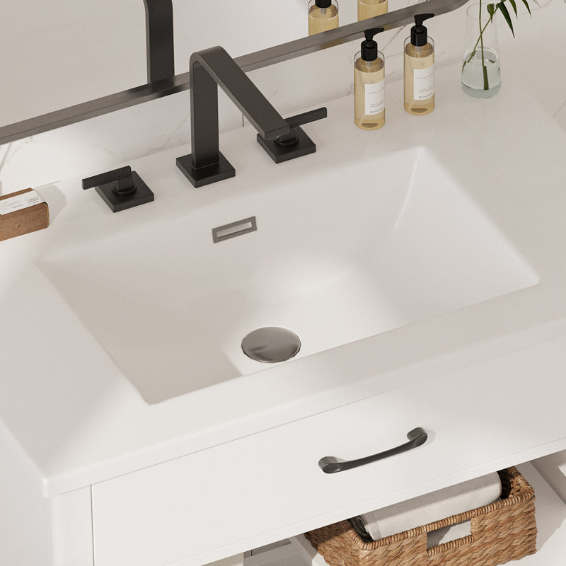 31" Bathroom Vanity With Tempered Glass, White, White