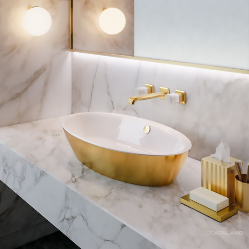 Velis 27.56'' L Bathroom Sink, White/Gold