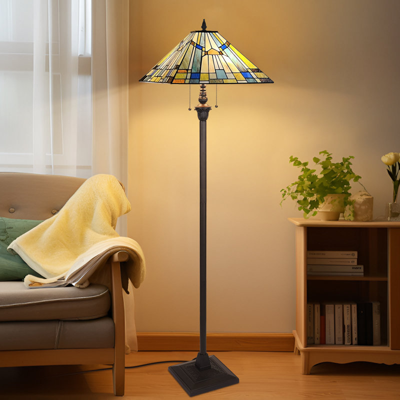 Lampe de lecture verticale en verre vert et bleu Tiffany de 63 pouces pour bureau à domicile
