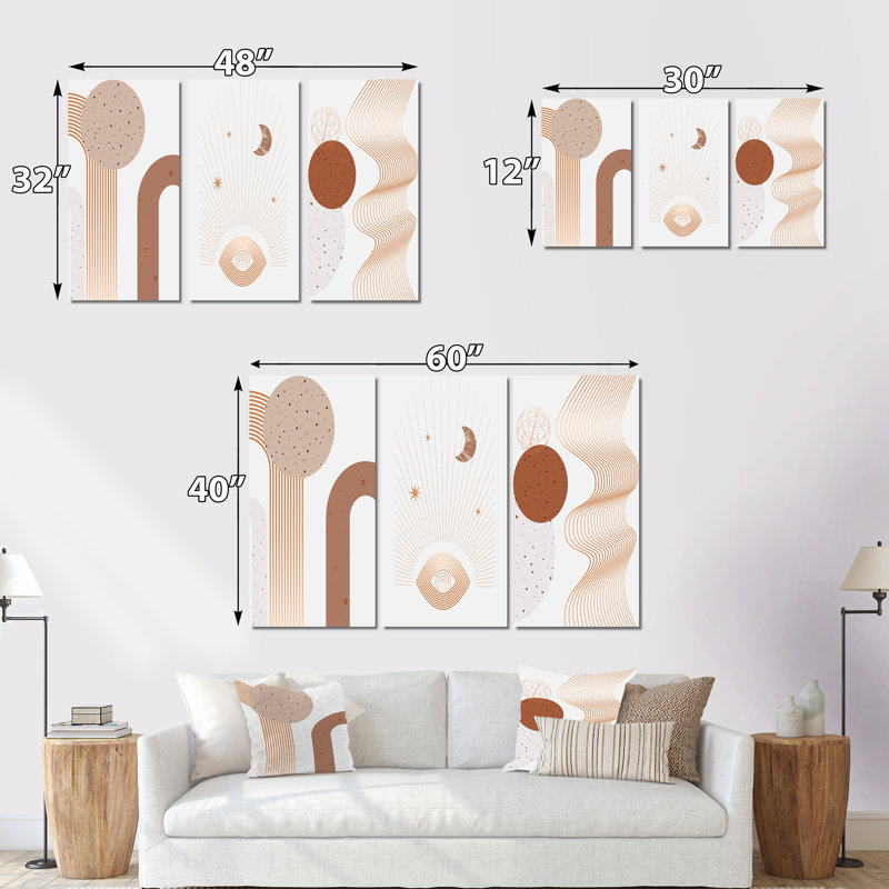 Boho, ensemble de 3 pièces d'art moderne abstrait Mid-Century, H 28 po x l 36 po