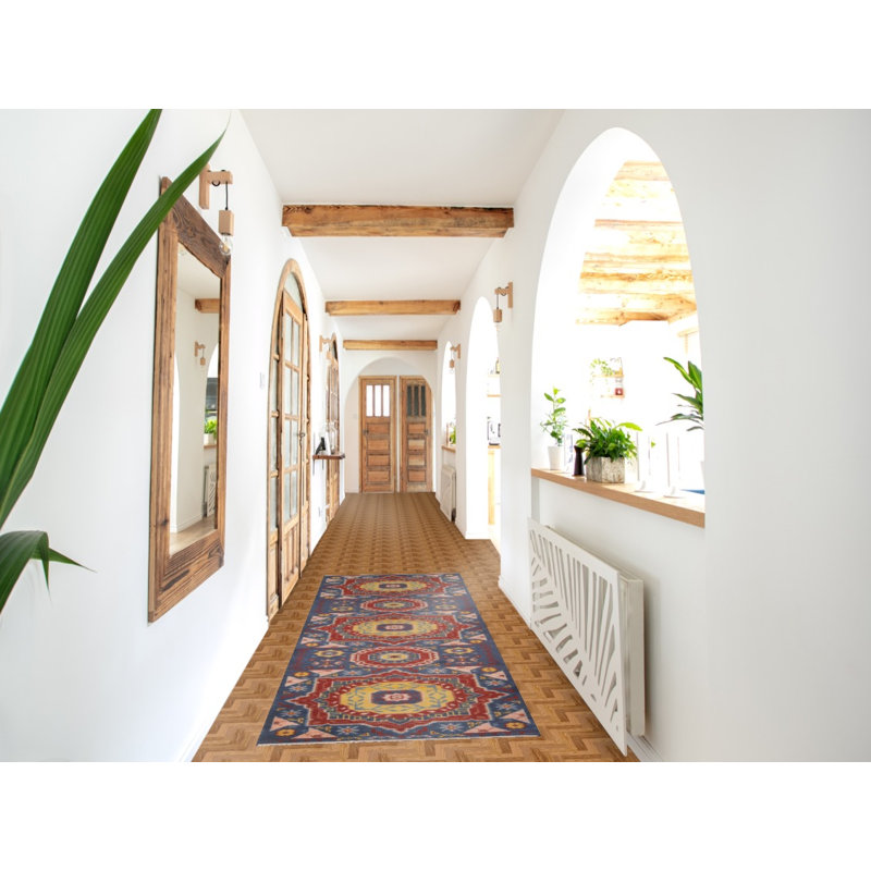 Tapis de couloir oriental bleu Kazak