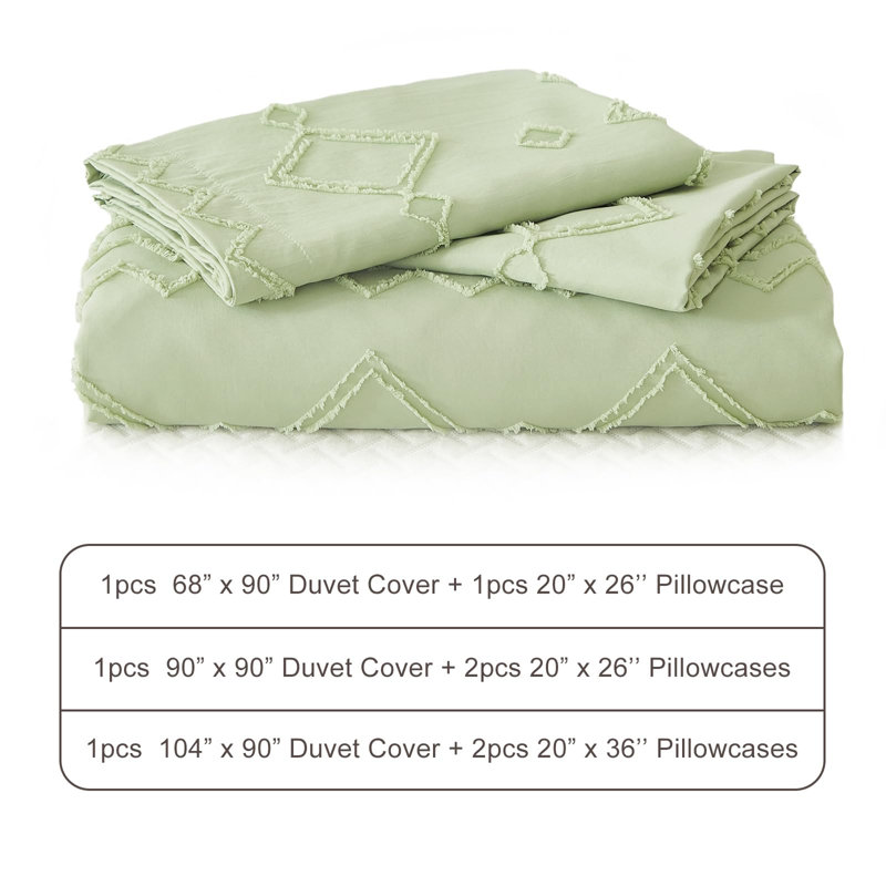 Ensemble de housse de couette Boho EMME, Vert géométrique, Housse de couette pour grand lit et 2 taies décor