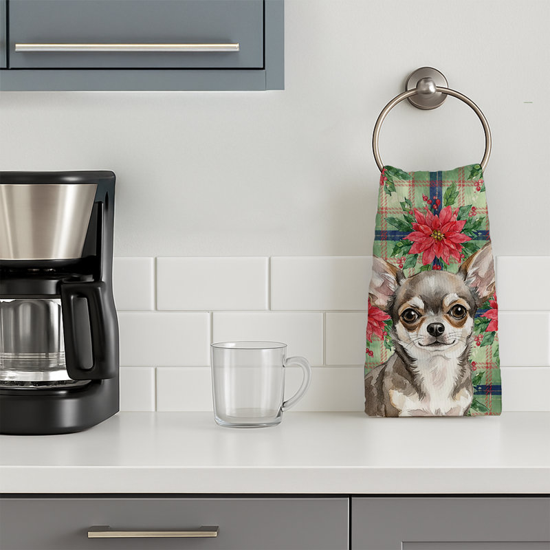 Chihuahua Christmas PoinsettIas Kitchen Towel, Gray Chihuahua