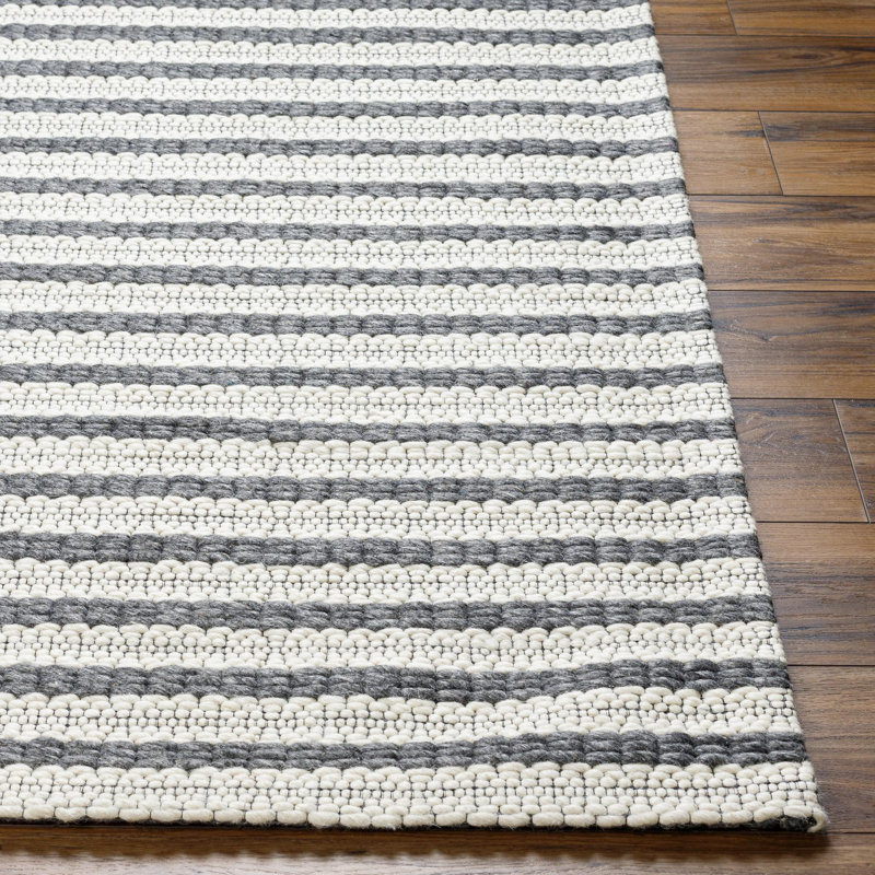 Empoli Hand Woven Wool Striped Area Rug, Dark Gray/White, Rectangle 2' x 3'