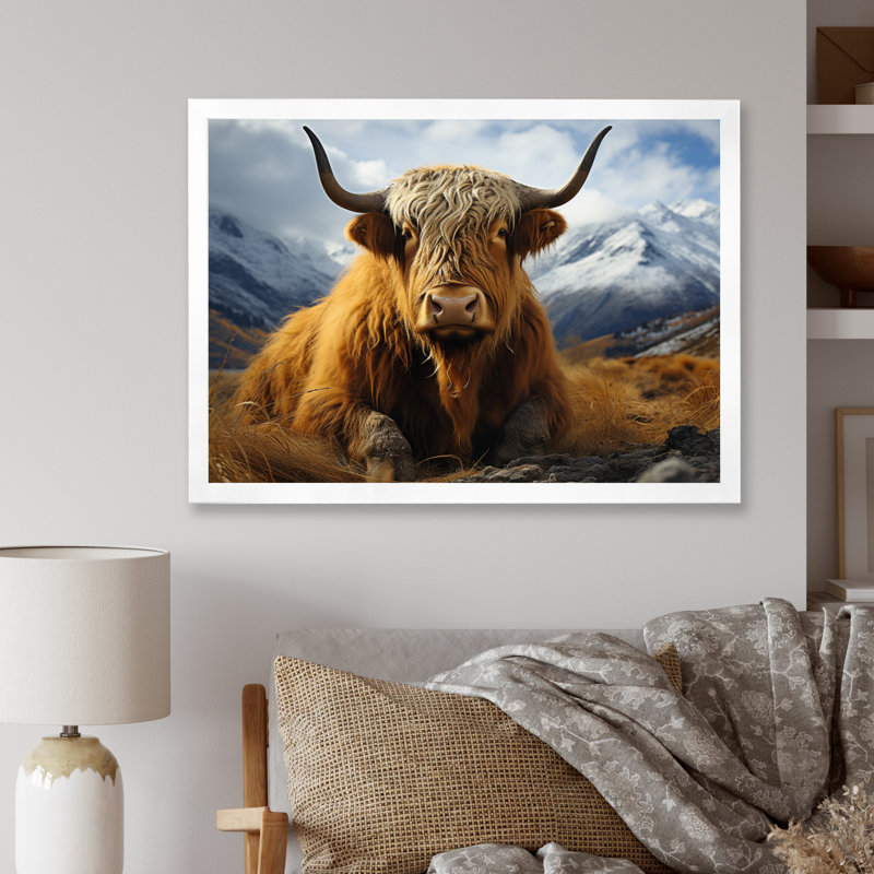 Brown Yaks In Montain I, reproduction d'art sur toile, H 24 po x l 32 po x P 1 po, Blanc