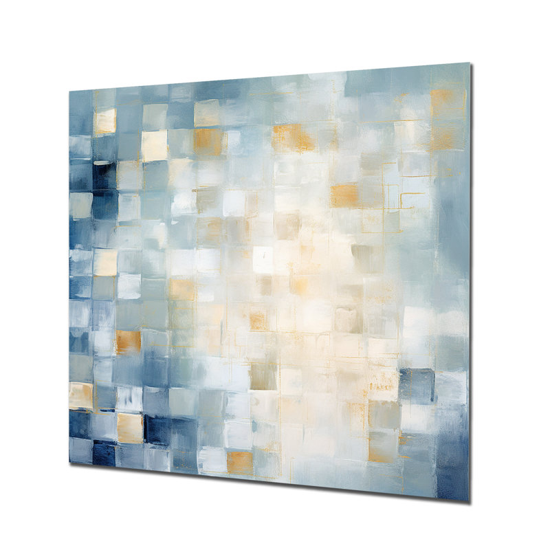 Carrés bleus cubistes apaisants - art mural abstrait, H 30 po x l 30 po x P 1 po, Métal métal