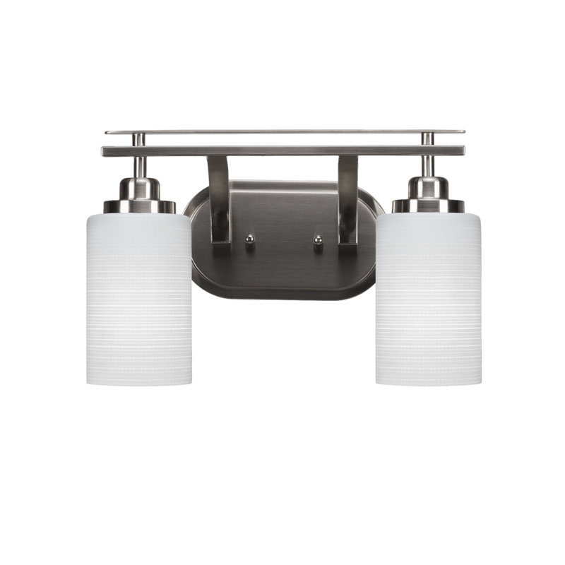 Barre d'éclairage de salle de bain 2 lumières Roderik avec verre matriciel de 4 po, Nickel brossé, Blanc