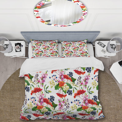 Fleurs multicolores sur fond blanc - Ensemble de housse de couette Cabin & Lodge