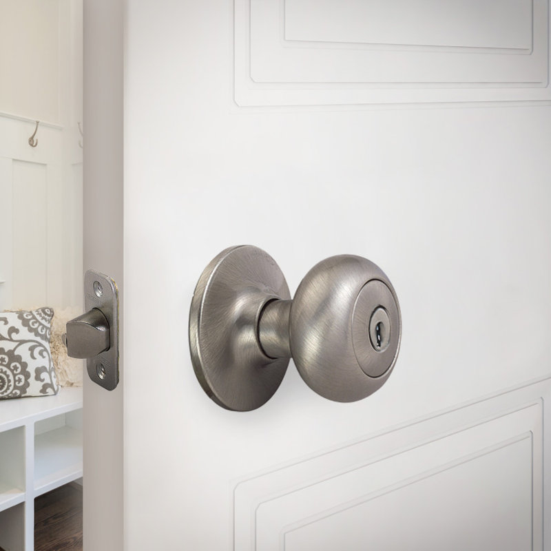 Bouton de porte d'entrée à clé à 6 voies Cambridge Universal, Nickel satiné, Loquet à double verrouillage