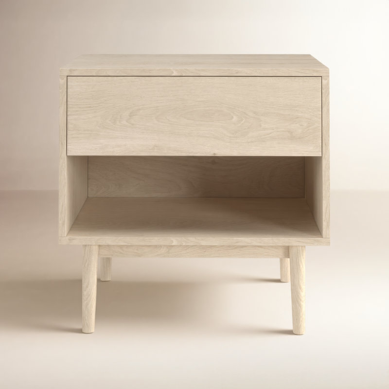 Indra 22" H 1-Drawer Wood Nightstand , White Wash