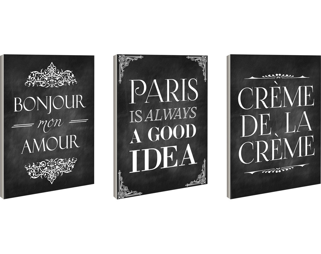 French Phrases 3 pc Wall Plaque by House of Lulu Williston Forge