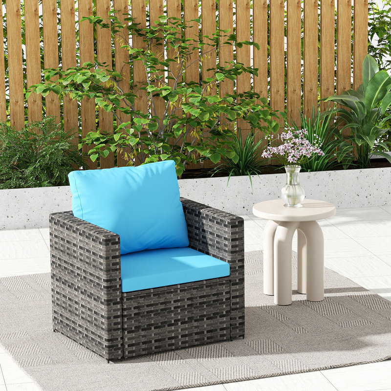 Outdoor Patio Furniture Sets Garden Rattan Chair Wicker Sofa Load 360 LBS 2 Person Seating Group, Light Blue