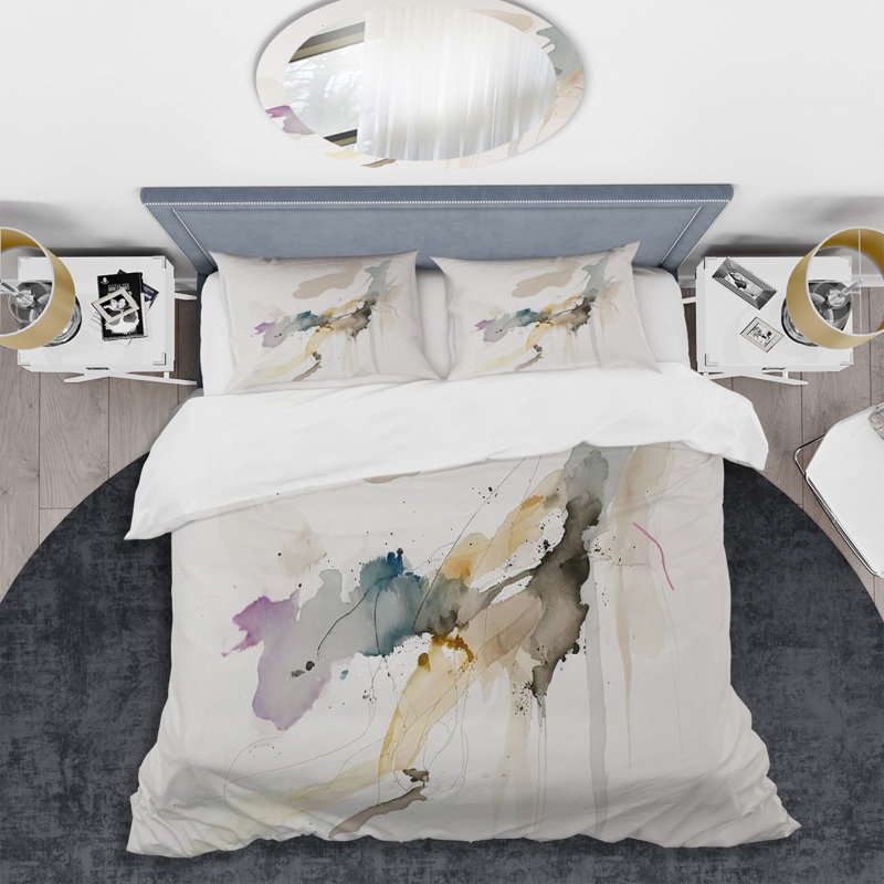Ensemble de housse de couette en microfibre / polyester Touched By Mustard - jaune et gris ultime I