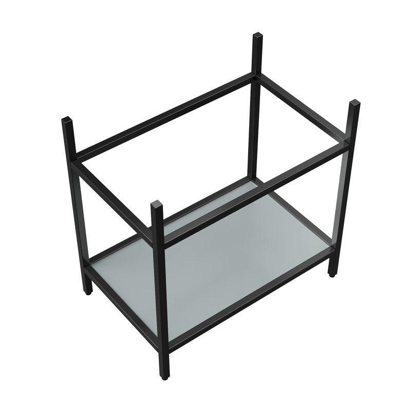 Meuble-lavabo autoportant ASO de 30 po, structure en acier inoxydable avec pattes réglables, étagères en verre trempé mat, sans lavabo, couleur noire