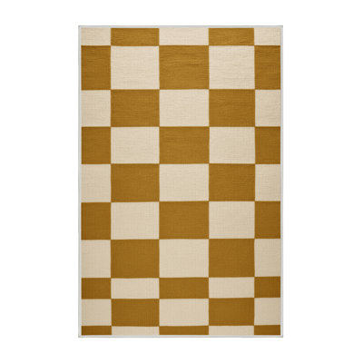 Machine Washable Checkered Beige Area Rug