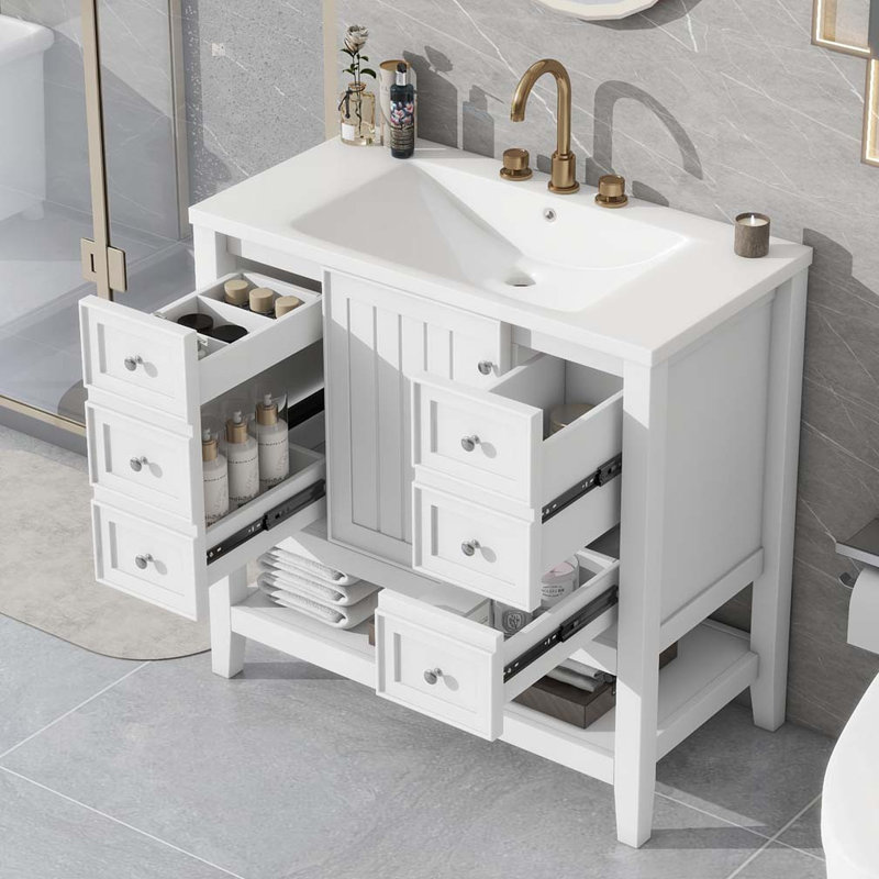 Meuble-lavabo 36 po avec lavabo en céramique, Blanc