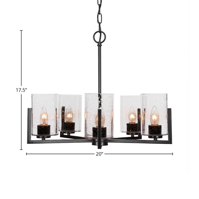 Lustre 5 lumières Atlas, Bulle transparente, Noir mat