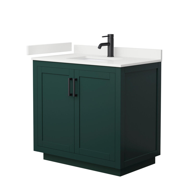 Miranda 36" Freestanding Single Bathroom Vanity with Quartz Top, White Quartz, Green, Matte Black
