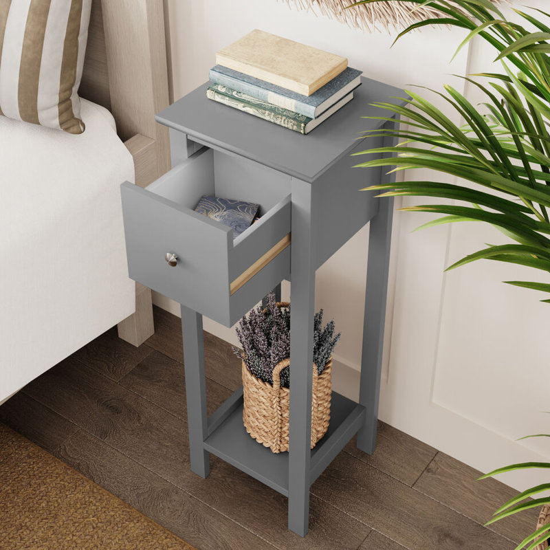 Skilken 25cm W Solid Wood Bedside Table, Grey