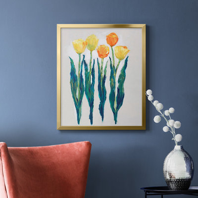 Tulipes dans une rangée II, toile encadrée de qualité supérieure - prête à être accrochée