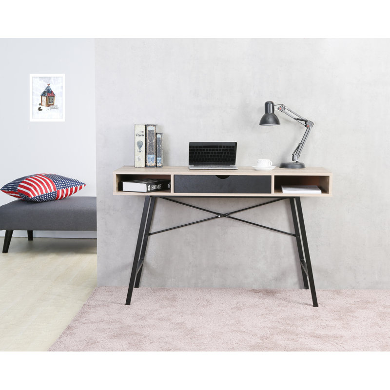 Oldcastle Writing Desk - Home Office Workstation with Storage Drawers | Modern Study Table, Oak/Black Drawer