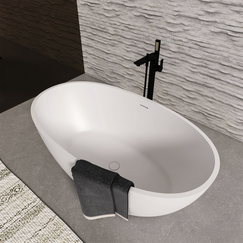 Baignoire de trempage autoportante de 55 pouces pour salle de bain, Blanc mat