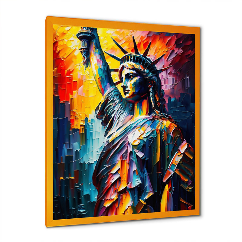 Statue colorée de la liberté II - art mural ville, Encadrement doré, H 40 po x l 30 po x P 1,5 po