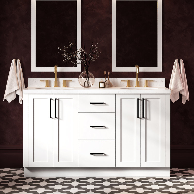   Kayleigh 60 Inch Double Oval Sink Bathroom Vanity with Carrara White Quartz Countertop 1.5 Inch in White, Oval, White