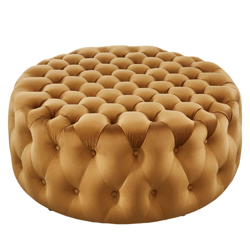 Grand repose-pieds rond en velours Performance, Velours cognac