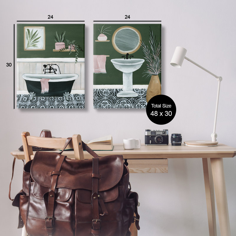 «Inviting Bold Green Bathroom», ensemble de 2 toiles d'art sur toile par Yvette St. Amant, H 30 po x l 24 po