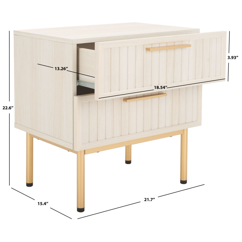 Casmira 21.65'' W Nightstand, Bleached White/Gold