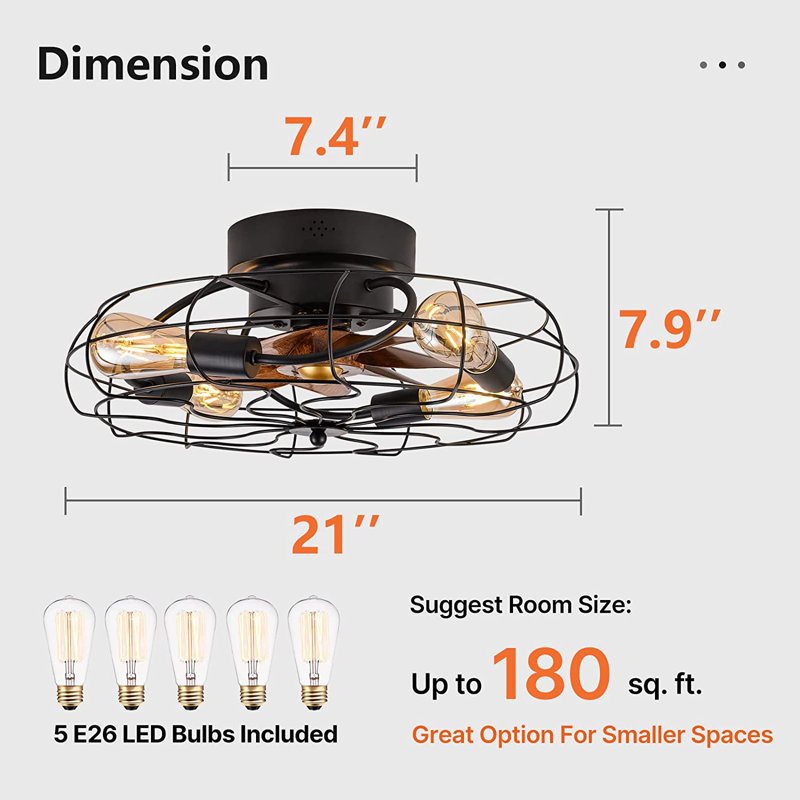 Ventilateur de plafond encastré en cage de 21 po avec lumière et télécommande Belcastel, ampoules incluses