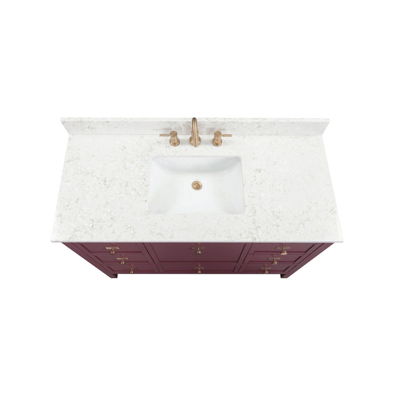 Alana 36 in. Single Sink Bathroom Vanity in Burgundy Red with Top, Alluring Quartz, 49"