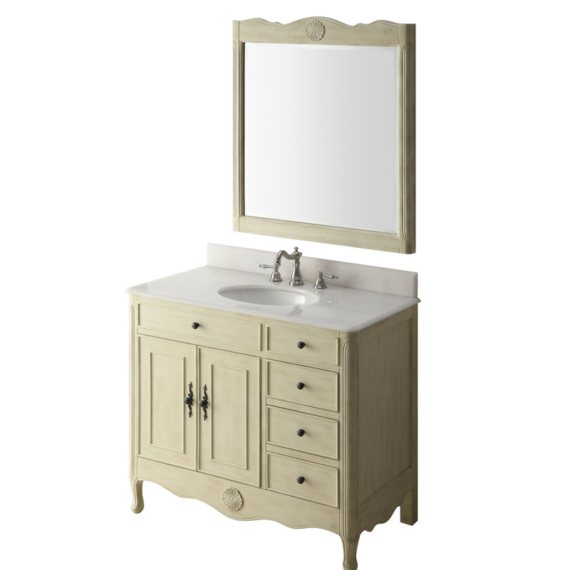 Medina 38'' Single Bathroom Vanity with Marble Top, Distressed Cream