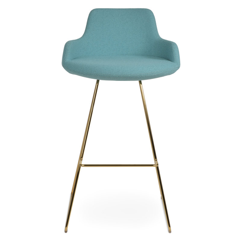 Tabouret de bar et de bar Dervish, Tabouret de bar (siège d'une hauteur de 29,5 po), Bleu vert, Or