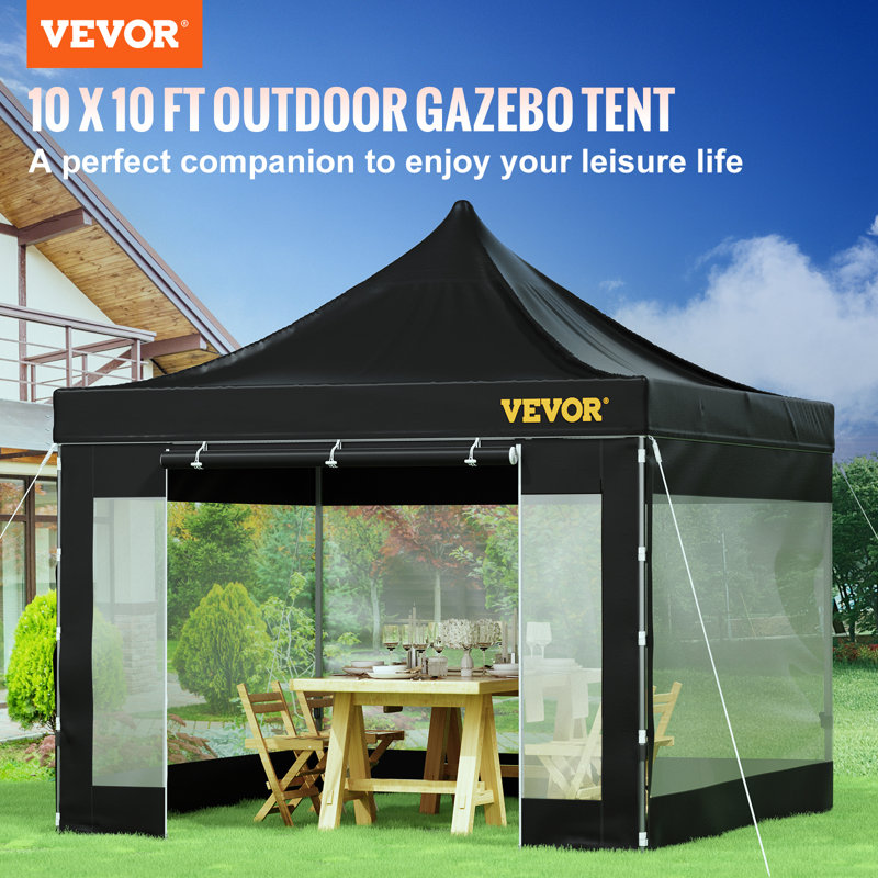 Black 10x10 Ft Pop-Up Canopy Tent with Transparent Sidewalls
