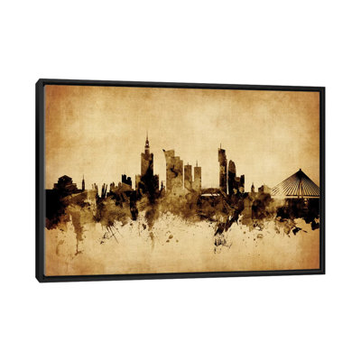 Foxed (Retro) Skyline Series: Warszawa, Pologne, impression sur toile tendue