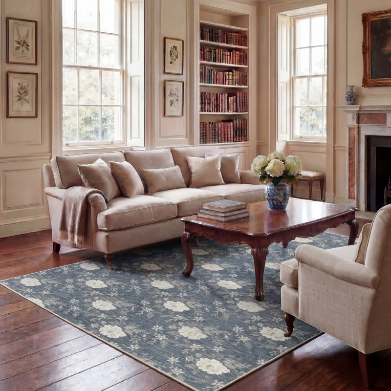 Tapis d'intérieur / extérieur Laura Ashley Doreen, Marine / multicolore, 8 pi x 10 pi